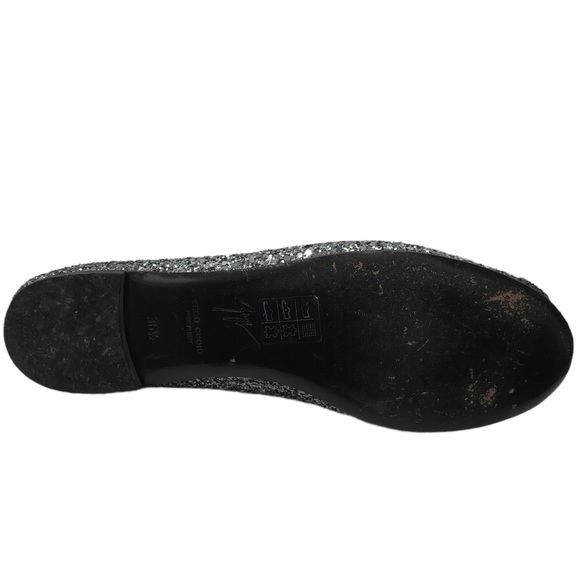 GIUSEPPE ZANOTTI Design Grey Capped Sparkly Silver LEATHER Ballerina Flats 36.5 - Picture 7 of 8